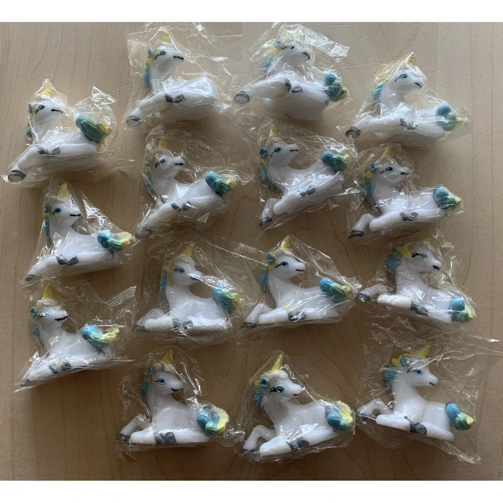 Vintage Unicorn Cake Topper LOT of 15 Hard Plastic Blue Yellow Green Unused
